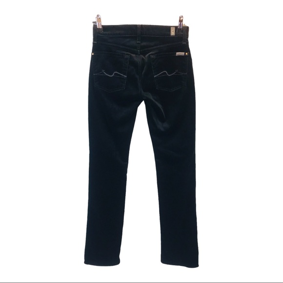 7 For All Mankind Velour Straight Leg Pants 7Fam Black Velvet Ankle Womens 25 - Picture 3 of 14